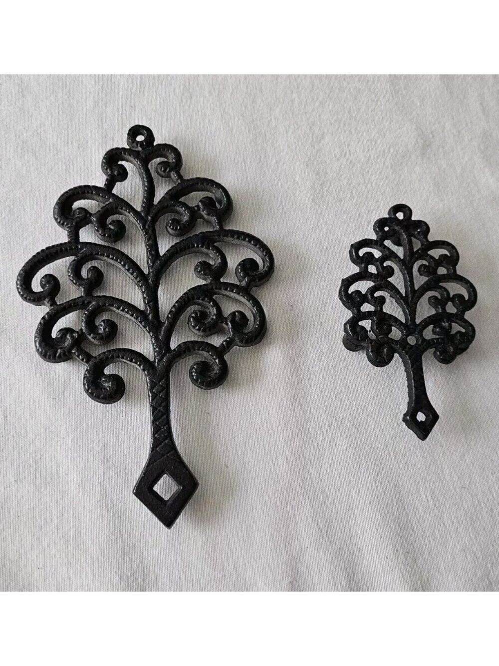 Cast Iron Family Tree Trivet 1951 Black Footed MCM T-5 Set Of 2 Vintage